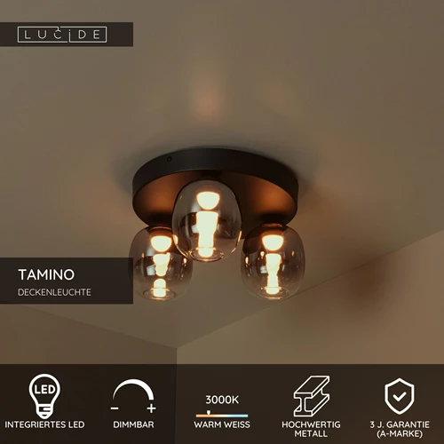 Lucide TAMINO - Deckenleuchte - LED Dim. - 3x5,6W 3000K - Schwarz - USP